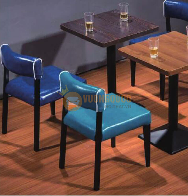 Bộ bàn ghế cafe bọc da xanh lam HOY TM103-2